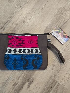 Southwestern Woven Hot Pink & Royal Blue Wristlet Clutch/ Ipad Case. NWT